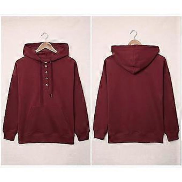 Dame Knap Front Hættetrøje Pullover Langærmet Efterår Vinter Sweatshirt Top SweaterM( style1904)