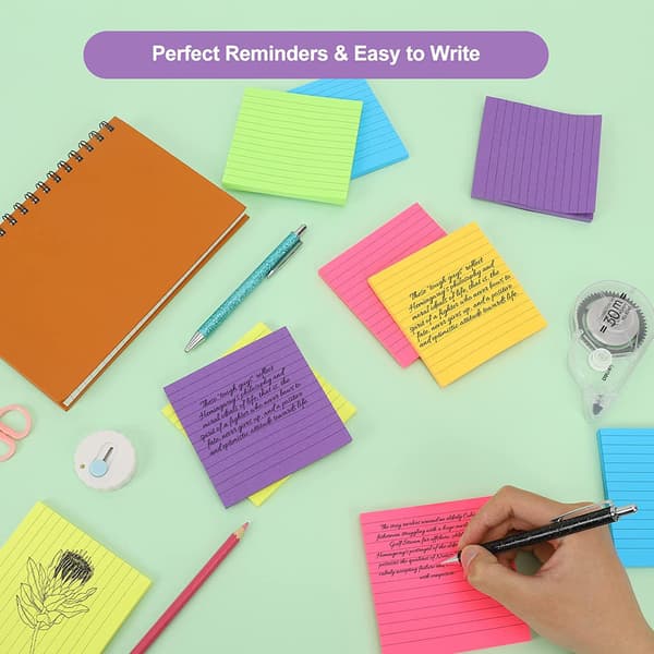 4x4 gitter notesbog, 8-farvede fluorescerende striber, 50-siders sæt med sticky notes
