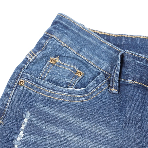 Slim Fit Damshorts Enfärgad Hål Ficka Mellanhög Midja Raka Shorts för Sommar Mörkblå XL