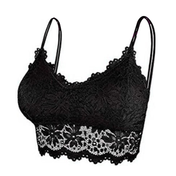 Spets-BH Bralette Vadderad Plus Size Linne Underkläder Hudvänlig Andningsbar Lätt Vadderad BH Underkläder Svart M Dam