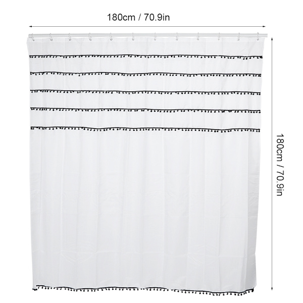 Elegant Sort-Hvid Polyester Badeværelsesbruseregnbue Vandafvisende Skimmelresistent Badeforhæng 180x180cm