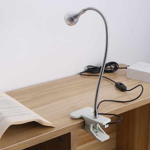 LEDMONO LED Læselampe til Studier/Arbejde/Søvn med Klemme og Tænd/Sluk-knap Lys Hvid (Sølv)
