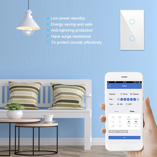 RF433 Trådløs Fjernbetjening Berøringslys Smart Vægskift med To Knapper 110V-240V
