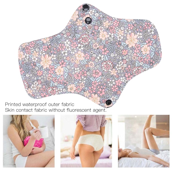 5 stk Kvinnelige Sanitærbind Bomulls Trykte Kluter Lekkasjesikre Gjenbrukbare Feminine Mensstruasjonsbind M 19cm x 26cm