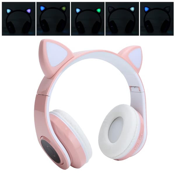 Bluetooth 5.0 Stereo Musikhörlurar Kattöron Belysning Söta Headset för Unga