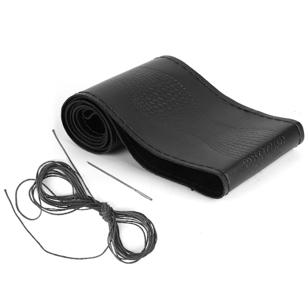 38cm 15 tum Läderrattöverdrag Universal DIY Präglingsnålar & Trådset Bilinredning (Svart)