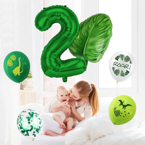 Dino 2 års bursdagsballonger, barnebursdagsdekorasjon 2. bursdag
