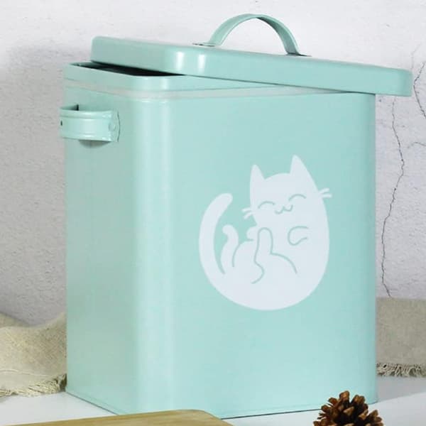 Lufttæt Foderbeholder til Kæledyr med Håndtag, Bærbart Design Rejseartikler til Katte og Hunde, Hold Kæledyrsfoder Frisk Metalopbevaringsbeholder, Holdbart Materiale