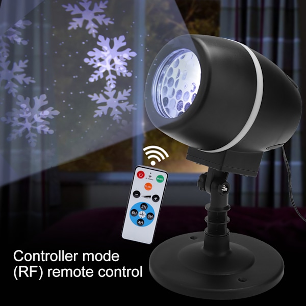 Jul 3D Projektorlampa Snöflinga Snöfall Ljus Spotlight RF Fjärrkontroll (220V EU-kontakt)