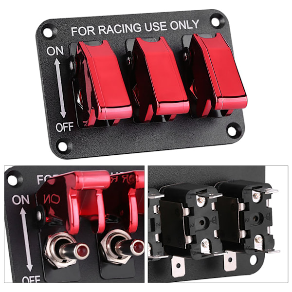 12V 3-gruppe vippebryterpanel for racerbil, rød