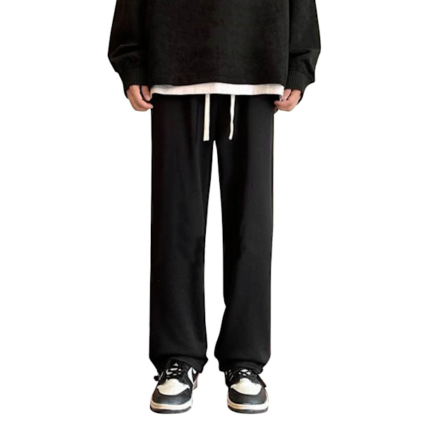 Herrar Casual Byxa Lösa Raka Ben Elastisk Midja Snygg Bokstavstryck Polyester Herrbyxa Svart L