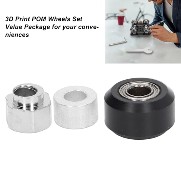 POM Hjulsett med Gummilagerhjul Eksentrisk Avstandsholder Rund Kolonne for 3D-skriver Svart Hjul