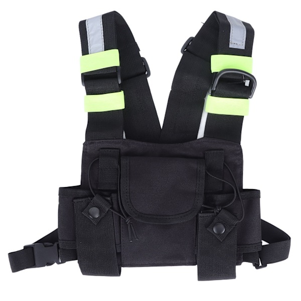 Walkie Talkie Brystpose Grønn Fluorescerende Stripe Justerbar Brystsele Universal for 2-veis Radio