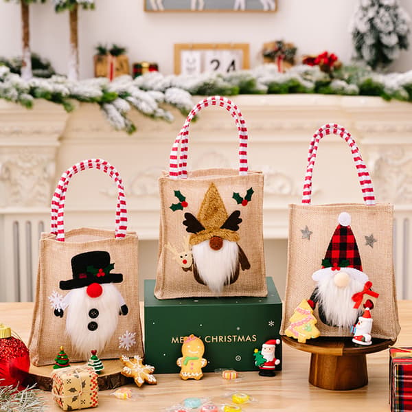 Julkassar Härlig Julkasse Återanvändbar Shoppingväska Julklapp Canvasväskor Present till Barn