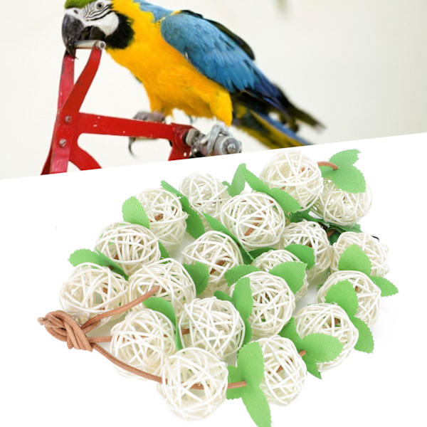 Pet Parrots Biting Toy Rattan Boll String med Löv Fågelgunga Tuggleksak Bur Dekoration Vit Boll S