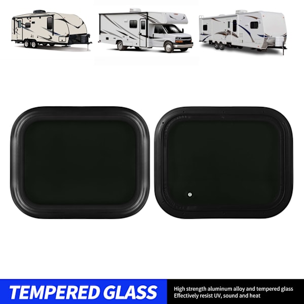 Fastgjort RV-vindue 450 X 300mm Aluminiumlegerings Vandtæt Sort Rundt Hjørne Vindue med Fast Ring til Campervan Caravan til 48‑53mm / 1.9‑2.1in