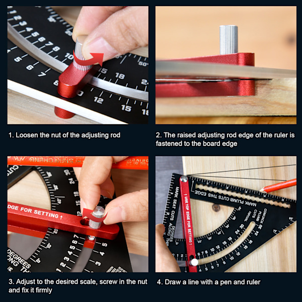 Trearbeids Trekantlinjal Aluminium Legering Nøyaktig Laser Skala Trekantlinjal med Gonometer 7in