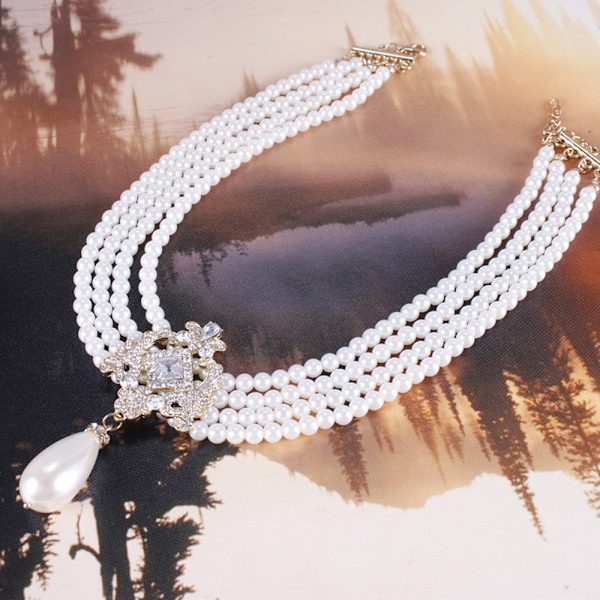 Women's Simulated Pearl Crystal Victorian Style Flower Bridal Ne