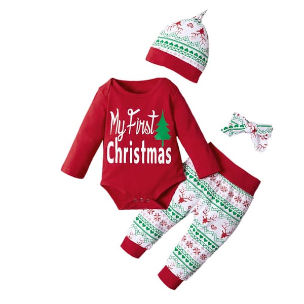 Jule Småbørn Spædbarn Baby Pige Pullover Langærmet Sæt Efterår Vinter Tøjsæt red 6-9M
