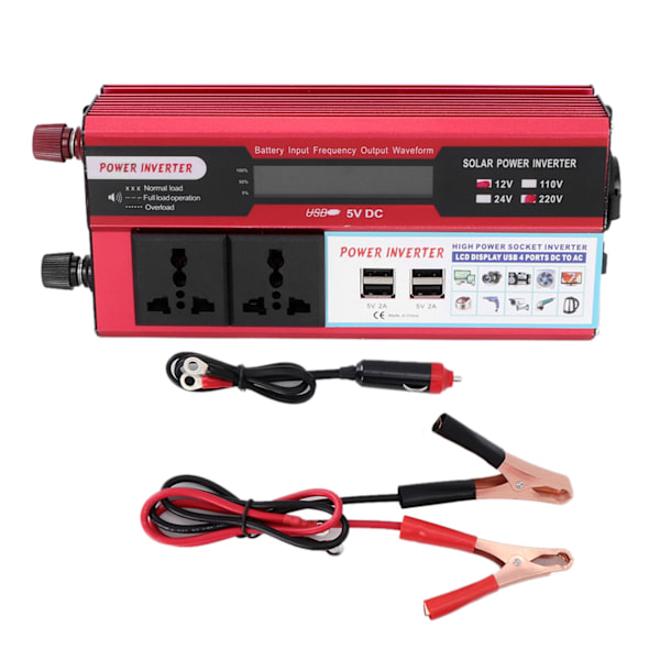 Auton 750W Aurinkoenergian Muunnin Digitaalinen Näyttö Puhelin 4 USB Lataus