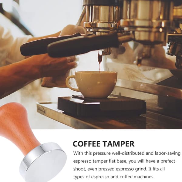 Kaffetamper 51mm, Ergonomisk design espressotamper i rustfritt stål, solid trehåndtak, forbedrer ekstraksjon og base i rustfritt stål for