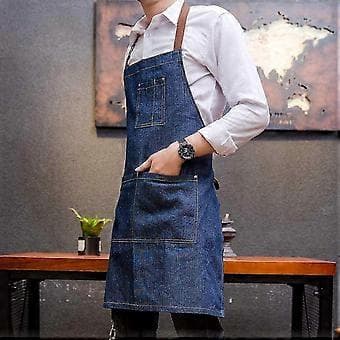 Justerbart denimforkle med flere lommer for matlaging, grilling og arbeid