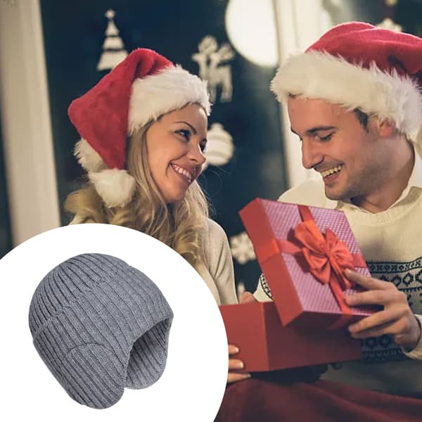 1 vinter utomhus varm mössa förtjockad stickad ullmössa kallt skyddande öronmuffsmössa Light grey