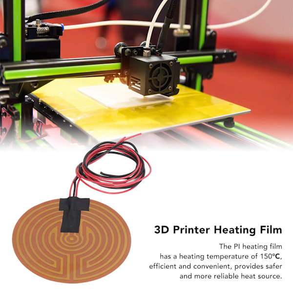 120W Rund PI Oppvarmingsfilm Fleksibel Polyimid Varmeplate 3D-Skriver Varmeseng Tilbehør DC12V