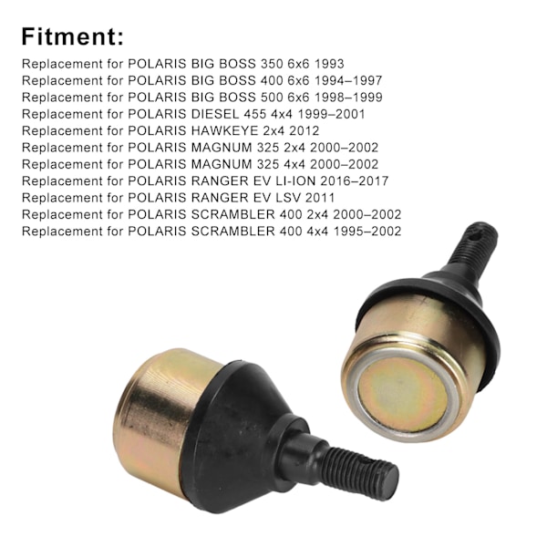 2 stk Nedre kuleledd 7080927 Kromstål Gummiutskifting for POLARIS SCRAMBLER SPORTSMAN