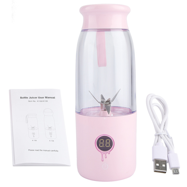 425ml USB Genopladelig Bærbar Elektrisk Grøntsags- og Frugtjuiceblender til Hjem, Kontor og Rejser (Pink)