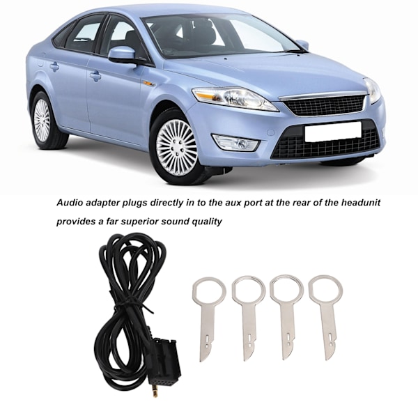 3,5 mm lydinngang Aux-kabeladapter med 4 fjerningverktøy, erstatning for Ford Fiesta Mondeo Focus MK2 Transit Fusion