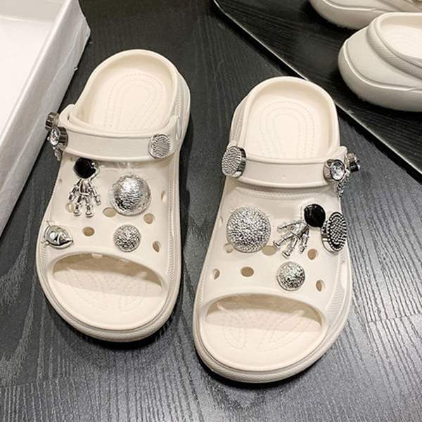 Sødt Tegneserie-Sandaler til Kvinder med Bjørn-Dekoration Mode Bløde Komfortable DIY Strand-Tøfler til Rejse Fest Hvid 38/39