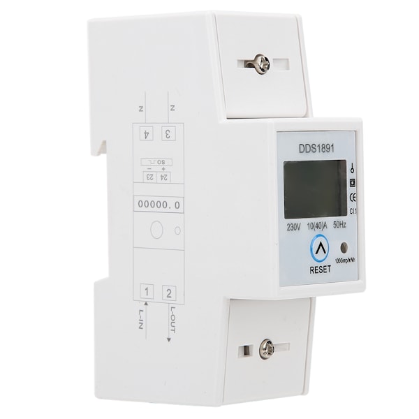 Enfasig DIN-skena Energimätare Elström 50Hz LCD Bakgrundsbelysning Display 10(40) A