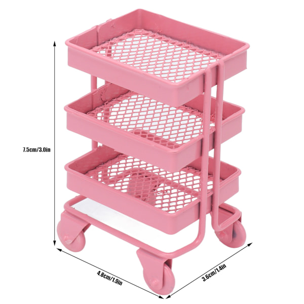 1:12 Mini Nukkekodin Leikkikärry 3 Tasoa Säilytysteline Pyörillä Nukkekodin Keittiökalusteiden Koristeluun Vaaleanpunainen