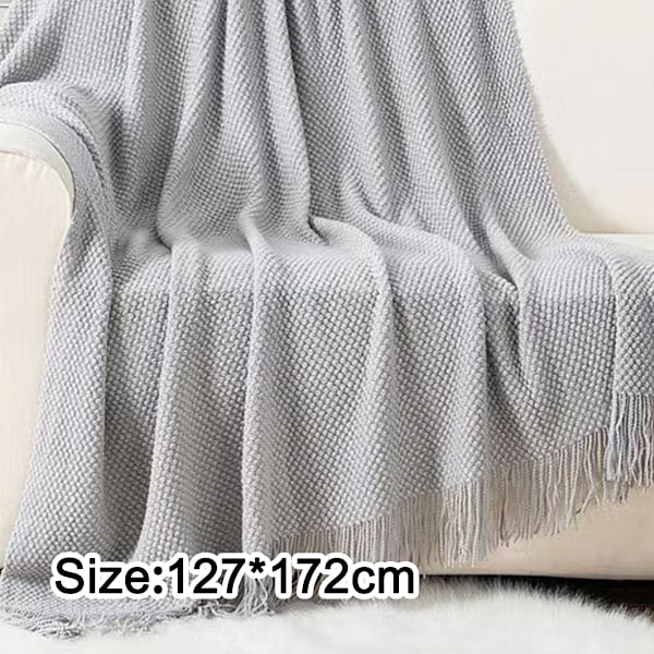 Strikkede Pledd for Sofa, Soverom og Kontor, Teksturert Fadebestandig Myk og Varm Dekorativt Strikkede Pledd med Kvast Light gray