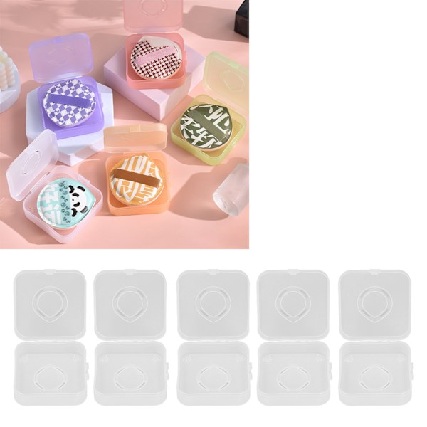 5 stk. Pudderpuf Opbevaringsboks Holder Transparent Hvid Åndbar Støvfri Makeup Puf Beholder Etui