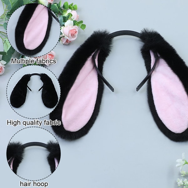 Bunny Ears Pannband Party Kostym Accessoarer Furry Ears Pannband black