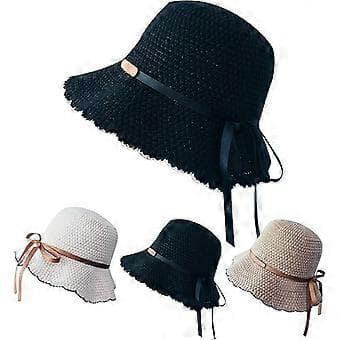 Solhatte til kvinder med bred skygge, sommerhat til stranden, foldbar rejse stråhat til kvinder