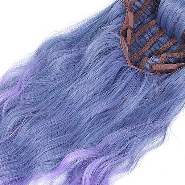 Langt krøllete parykk for kvinner i gråblå gradient - Stilig cosplay-parykk for fest - Syntetisk parykk 60 cm