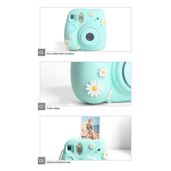 Lättviktsfodral för Instantkamera med axelrem Mjukt silikonfodral för Instax Mini 7 Plus Blå Daisy