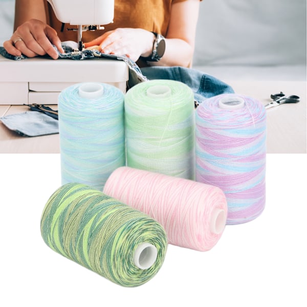 Sytrådsset 1000 Yards Färgglada Polyester Broderitrådsspolar för DIY Handmaskinsömnad 5 st