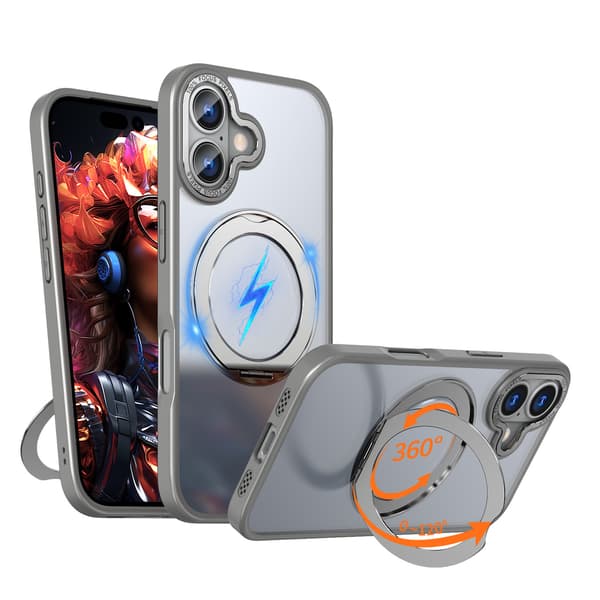 360° roterbart magnetisk ringtelefondeksel til iPhone 14 Plus, støtsikkert beskyttelsesdeksel (grå) Gray iPhone 14 Plus