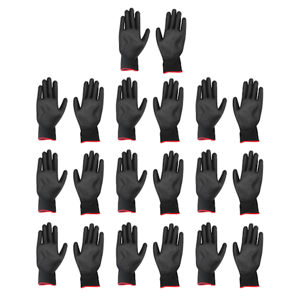 10 Par Sikkerhedsarbejdshandsker PU-belagt Statisk Sikker Nylon Generel Sort med Rød Kant 7(S)