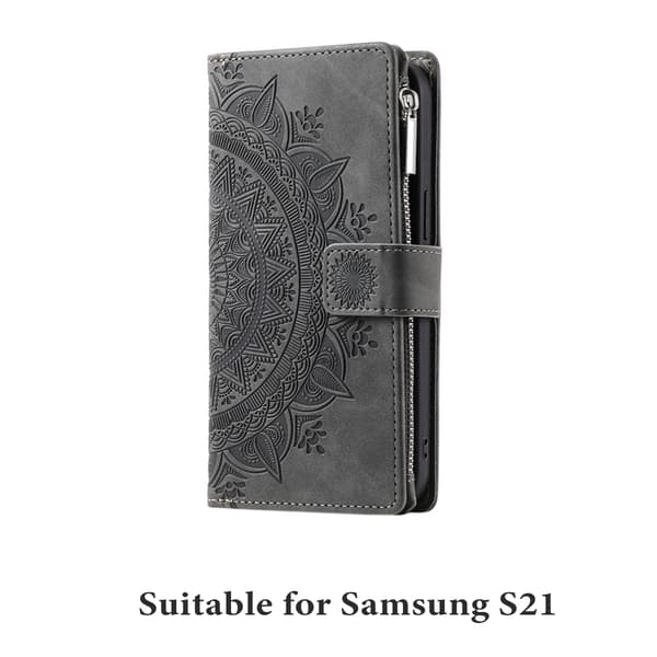 Samsung Galaxy S21 - Mandala Wallet Case - Grå