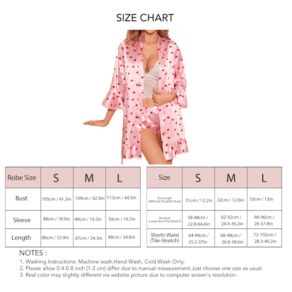 4 st Kvinnor Pyjamas Set Casual Bältesrock Spets Bralette och Shorts Sovkläder Set för Hemma Rosa Hjärta (Rock + Bälte + BH + Byxor) S