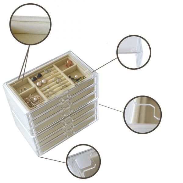 Smyckesorganisatör med sammetsfoder och akrylram, transparent design, mjukt sammetsfoder, förstklassigt skydd, mångsidig förvaring, elegant örhänge
