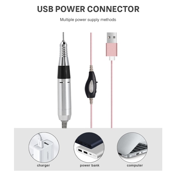 Elektrisk Nagelfilsmaskin med Slipande Borrbitar, USB-Laddning, Pedikyr och Manikyr