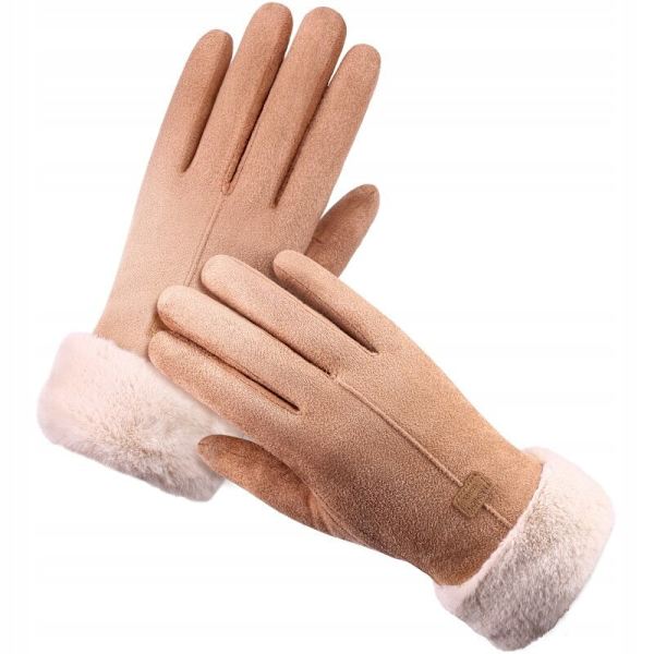 Damehandsker TOUCH, Polyester/Økologisk læder, 21cm, Beige