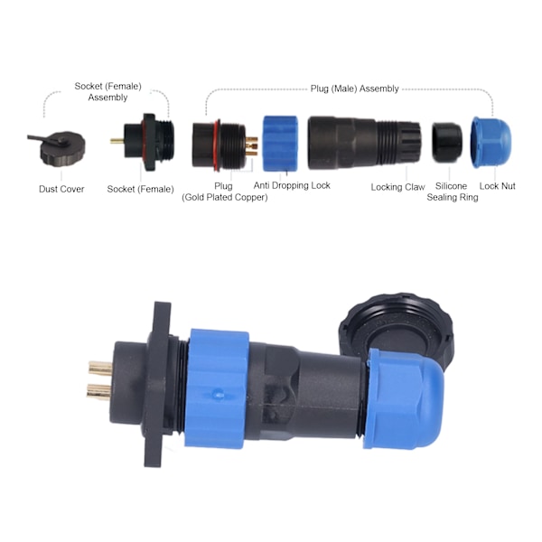 Vattentät Plugguttag Kvadratisk Flygkontakt Butt Terminal Adapter AC 380V SP204 Stift