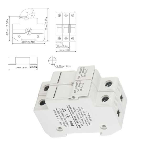 15A Aurinkoenergia PV-Sulake Oikosulkuesuojaus Katkaisusuojaus 32A 2P PV-Sulakepidike Sarja 1000VDC